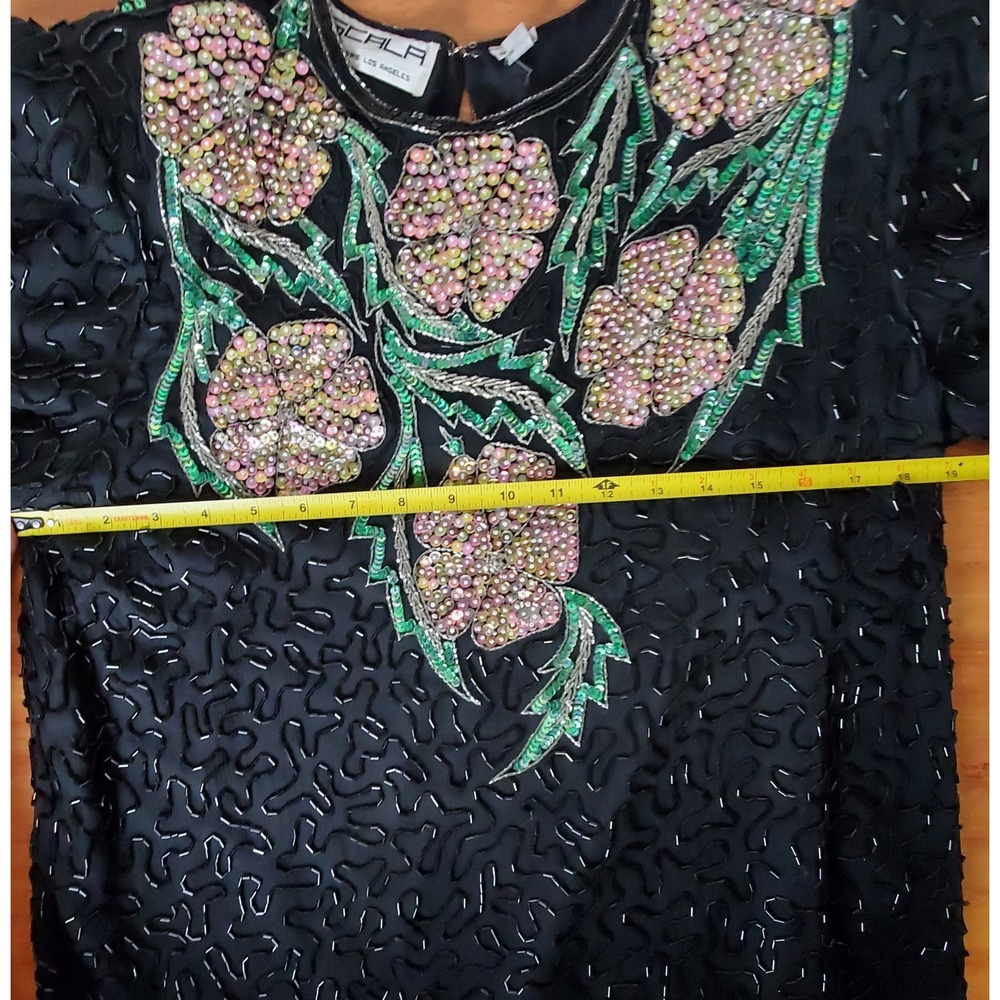 Vintage Scala Silk Beaded Sequin Floral Dark Romantic Glam Hollywood 80's Party - Picture 9 of 14